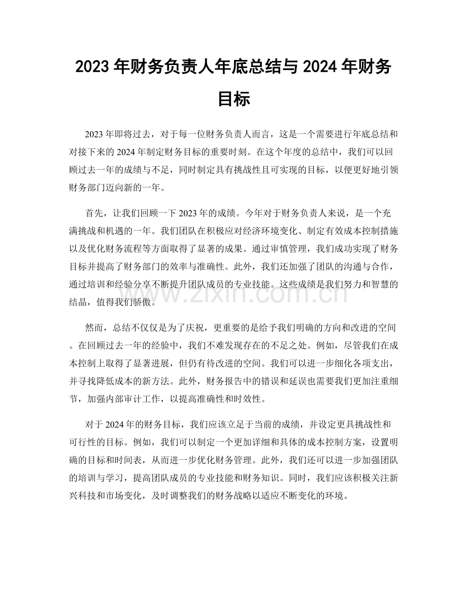 2023年财务负责人年底总结与2024年财务目标.docx_第1页