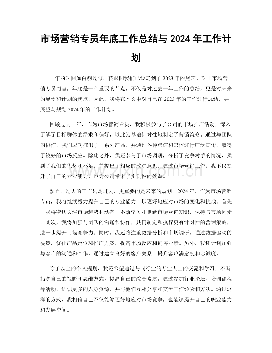 市场营销专员年底工作总结与2024年工作计划.docx_第1页