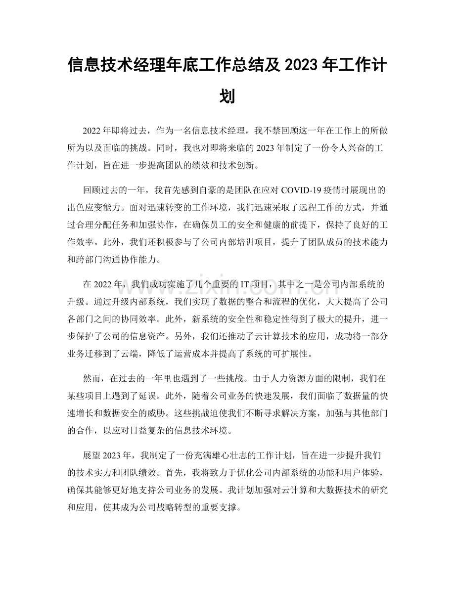 信息技术经理年底工作总结及2023年工作计划.docx_第1页