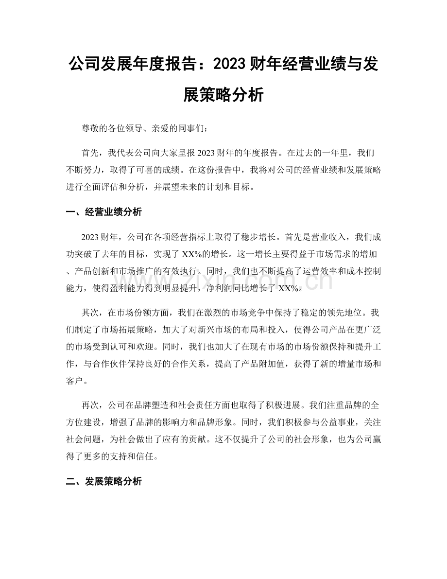 公司发展年度报告：2023财年经营业绩与发展策略分析.docx_第1页