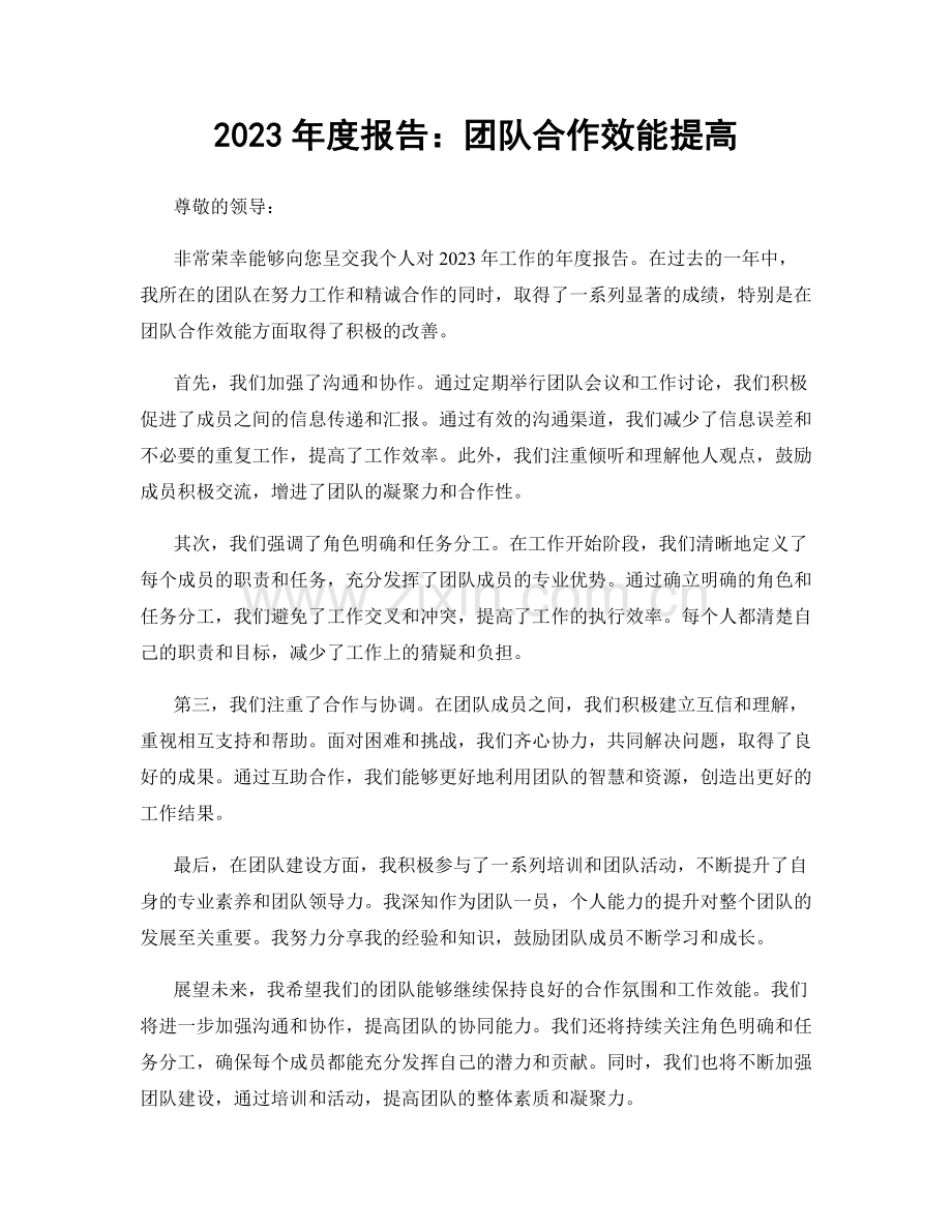 2023年度报告：团队合作效能提高.docx_第1页