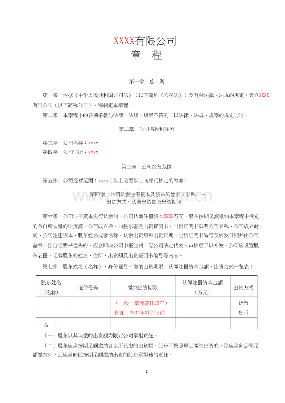 1私募基金公司章程.doc_第1页