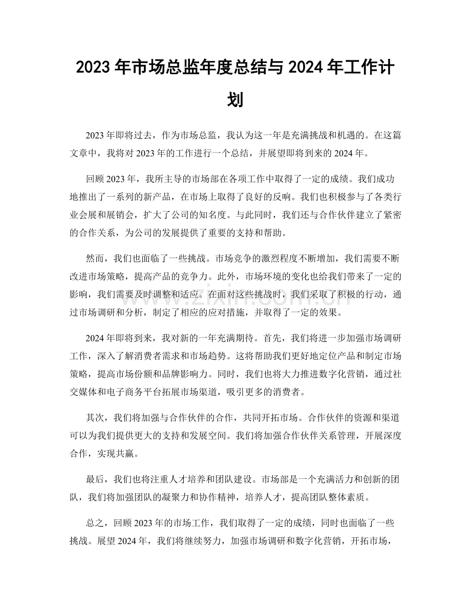 2023年市场总监年度总结与2024年工作计划.docx_第1页