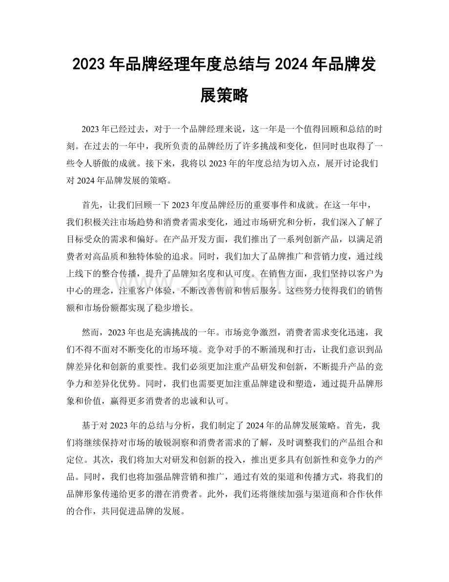 2023年品牌经理年度总结与2024年品牌发展策略.docx_第1页