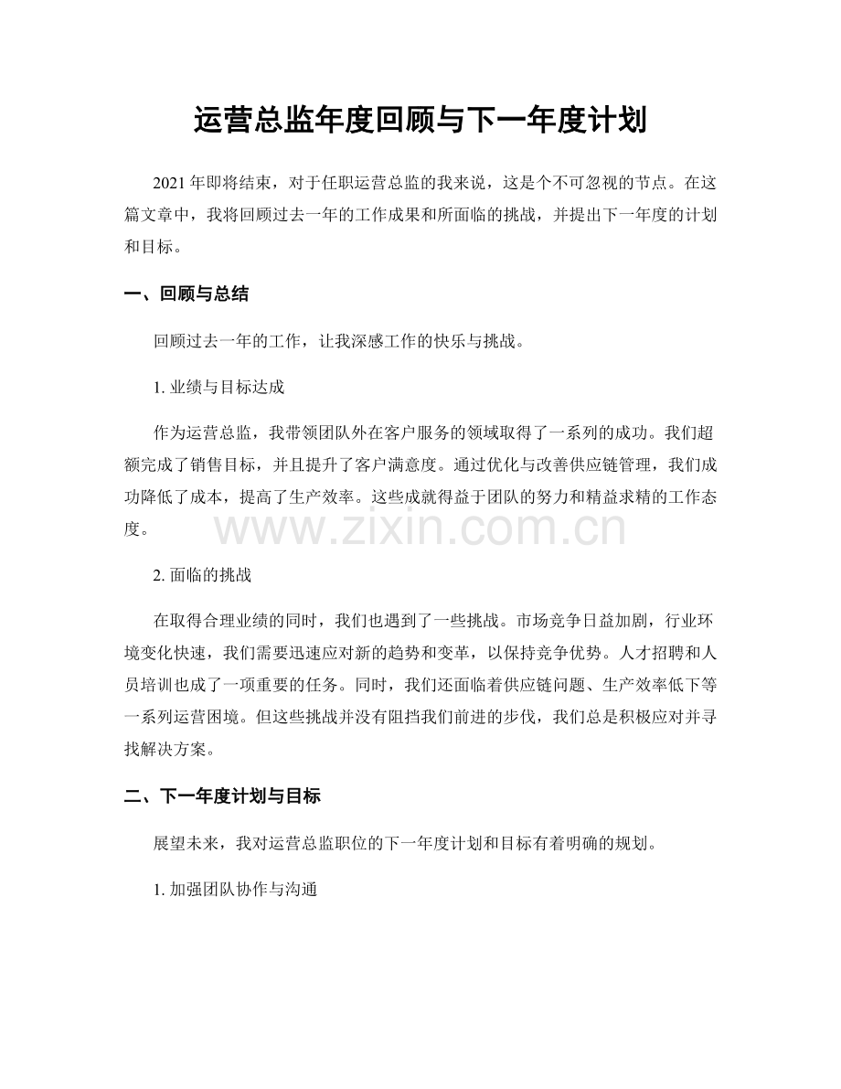 运营总监年度回顾与下一年度计划.docx_第1页