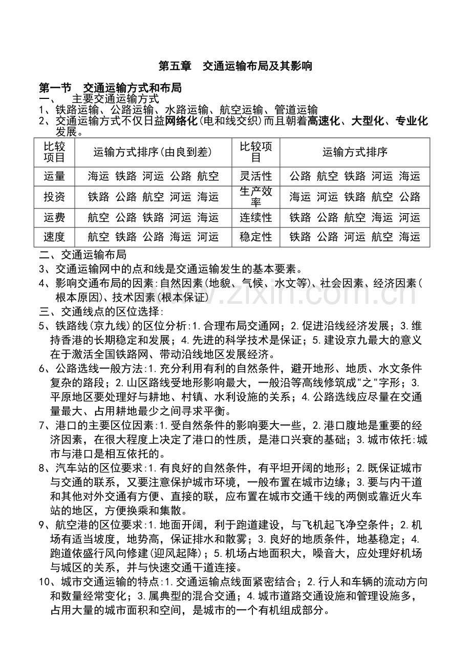 交通运输布局及其影响知识点总结教学提纲.doc_第2页