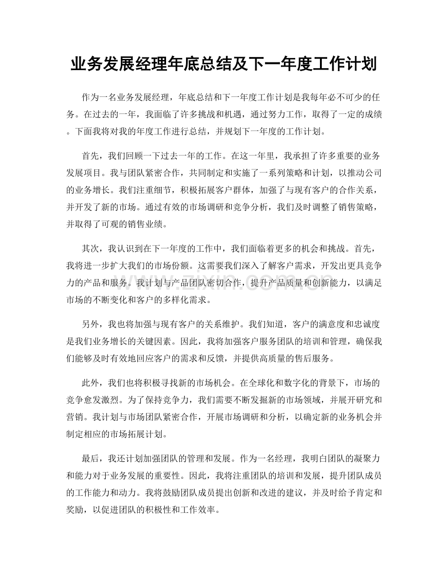 业务发展经理年底总结及下一年度工作计划.docx_第1页