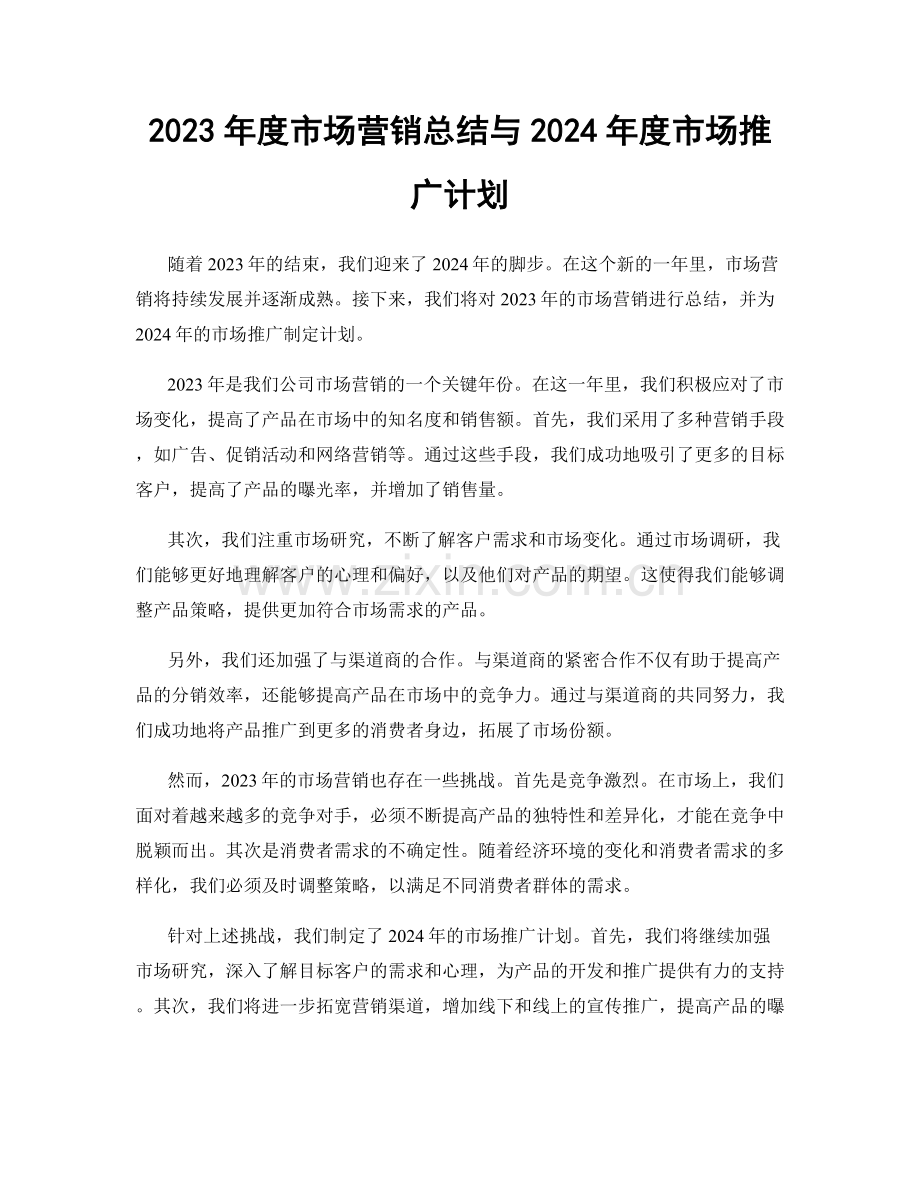 2023年度市场营销总结与2024年度市场推广计划.docx_第1页