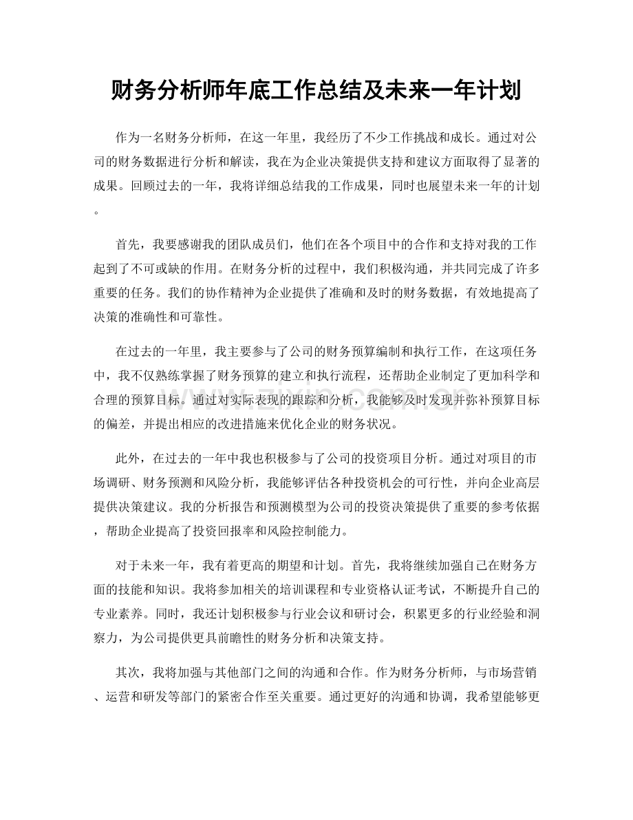 财务分析师年底工作总结及未来一年计划.docx_第1页