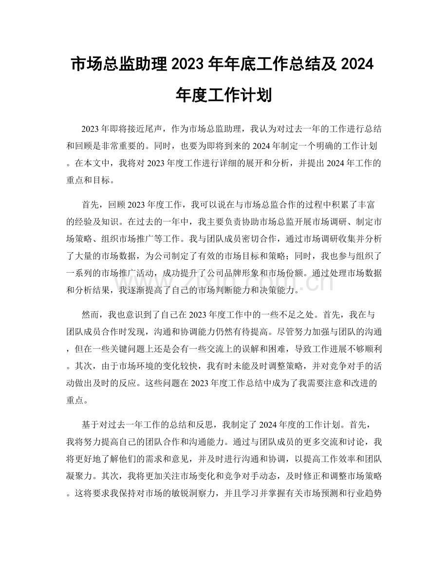 市场总监助理2023年年底工作总结及2024年度工作计划.docx_第1页