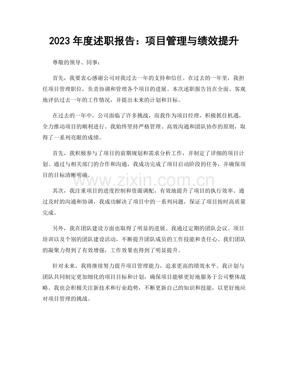 2023年度述职报告：项目管理与绩效提升.docx_第1页