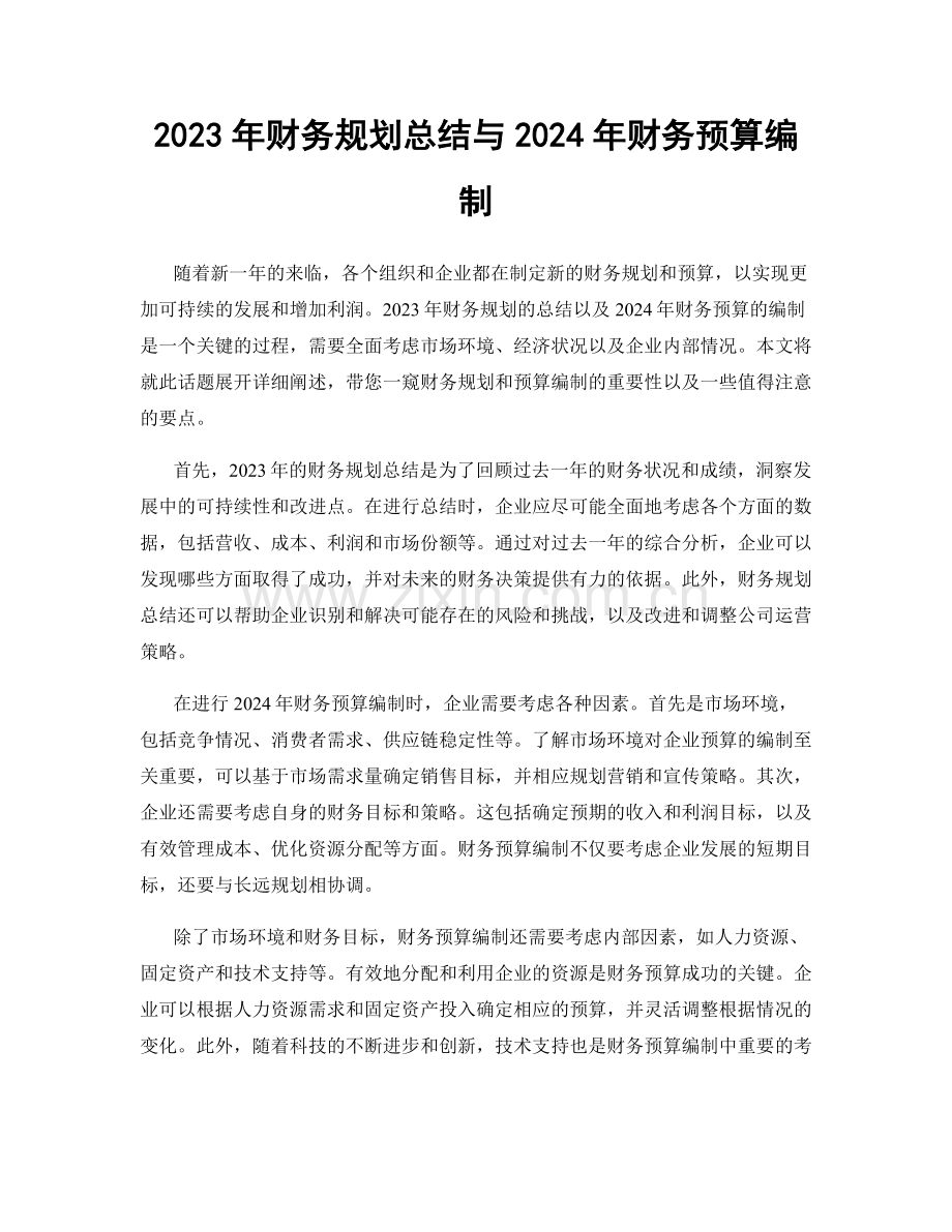 2023年财务规划总结与2024年财务预算编制.docx_第1页