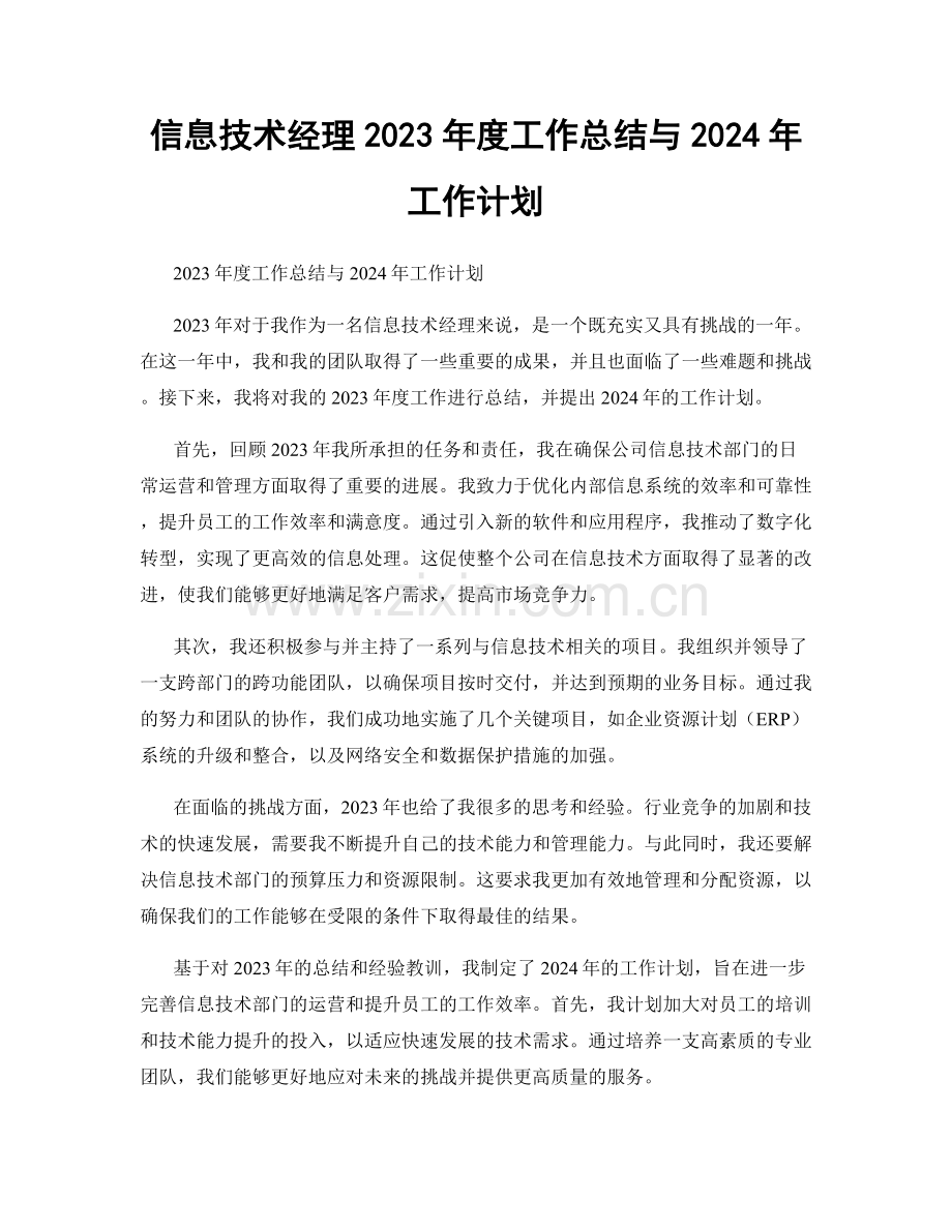 信息技术经理2023年度工作总结与2024年工作计划.docx_第1页