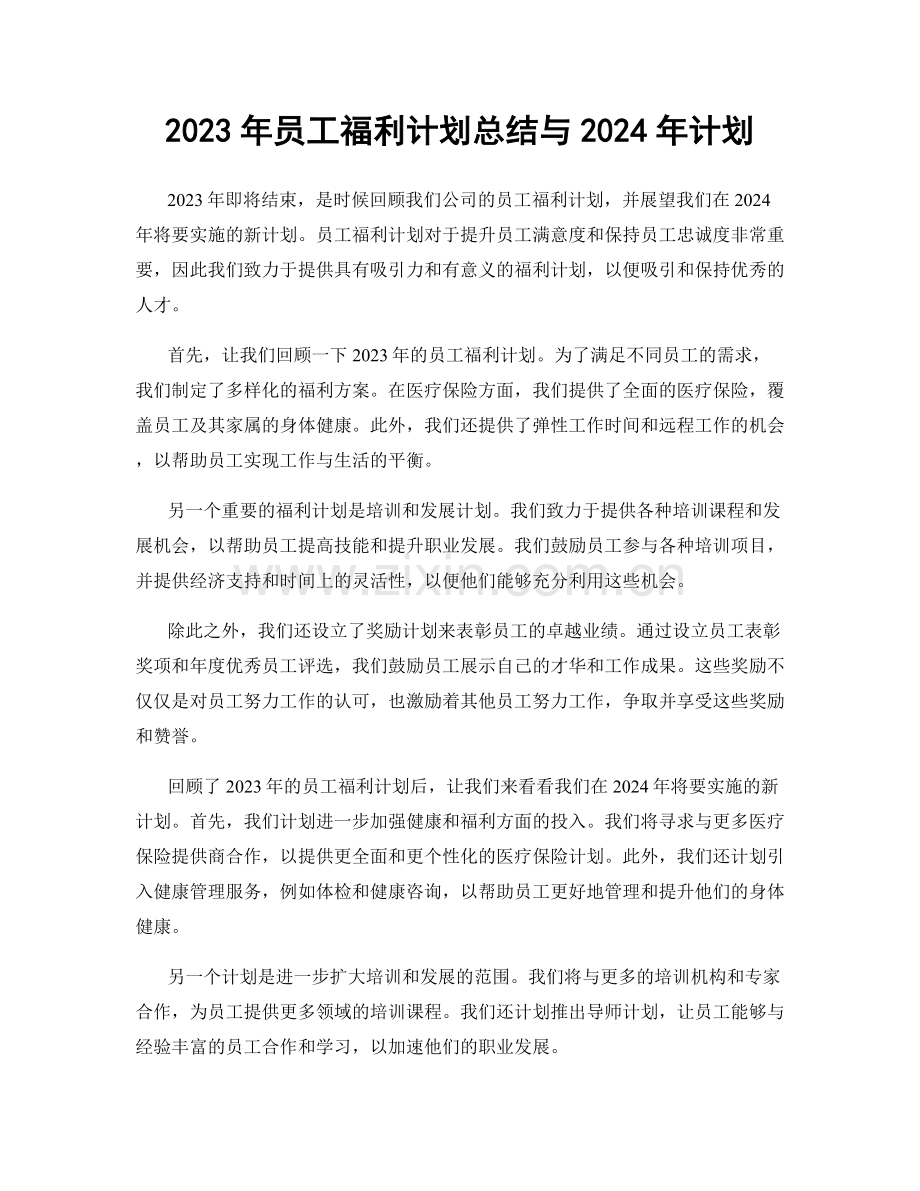 2023年员工福利计划总结与2024年计划.docx_第1页