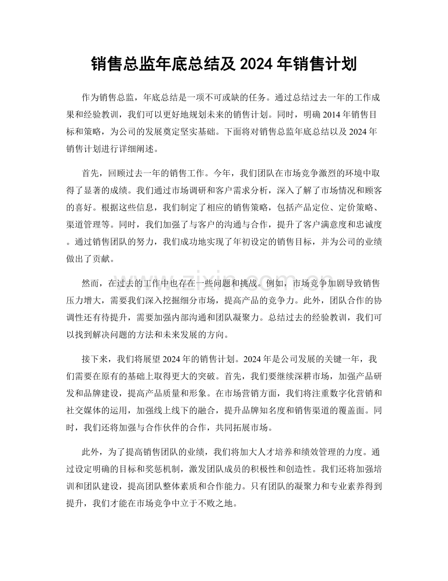 销售总监年底总结及2024年销售计划.docx_第1页