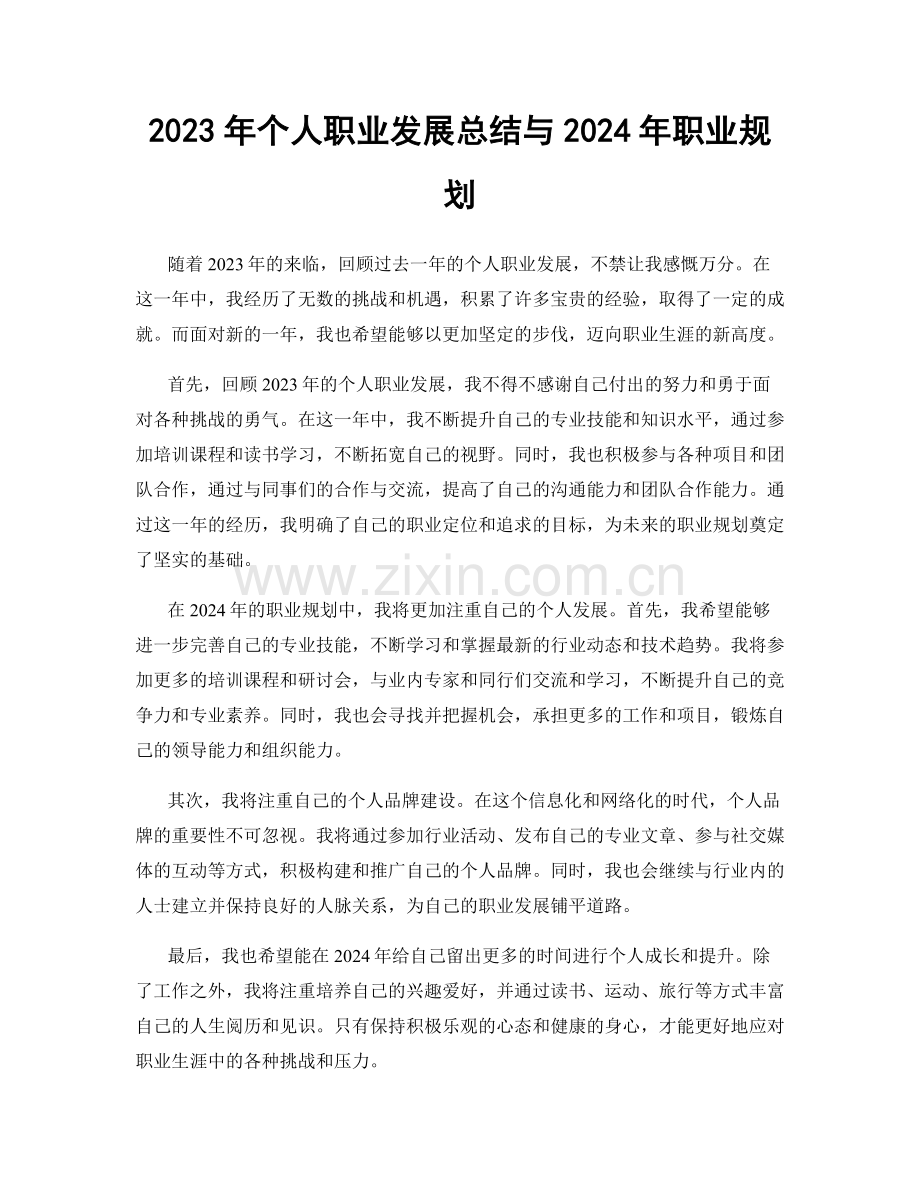 2023年个人职业发展总结与2024年职业规划.docx_第1页