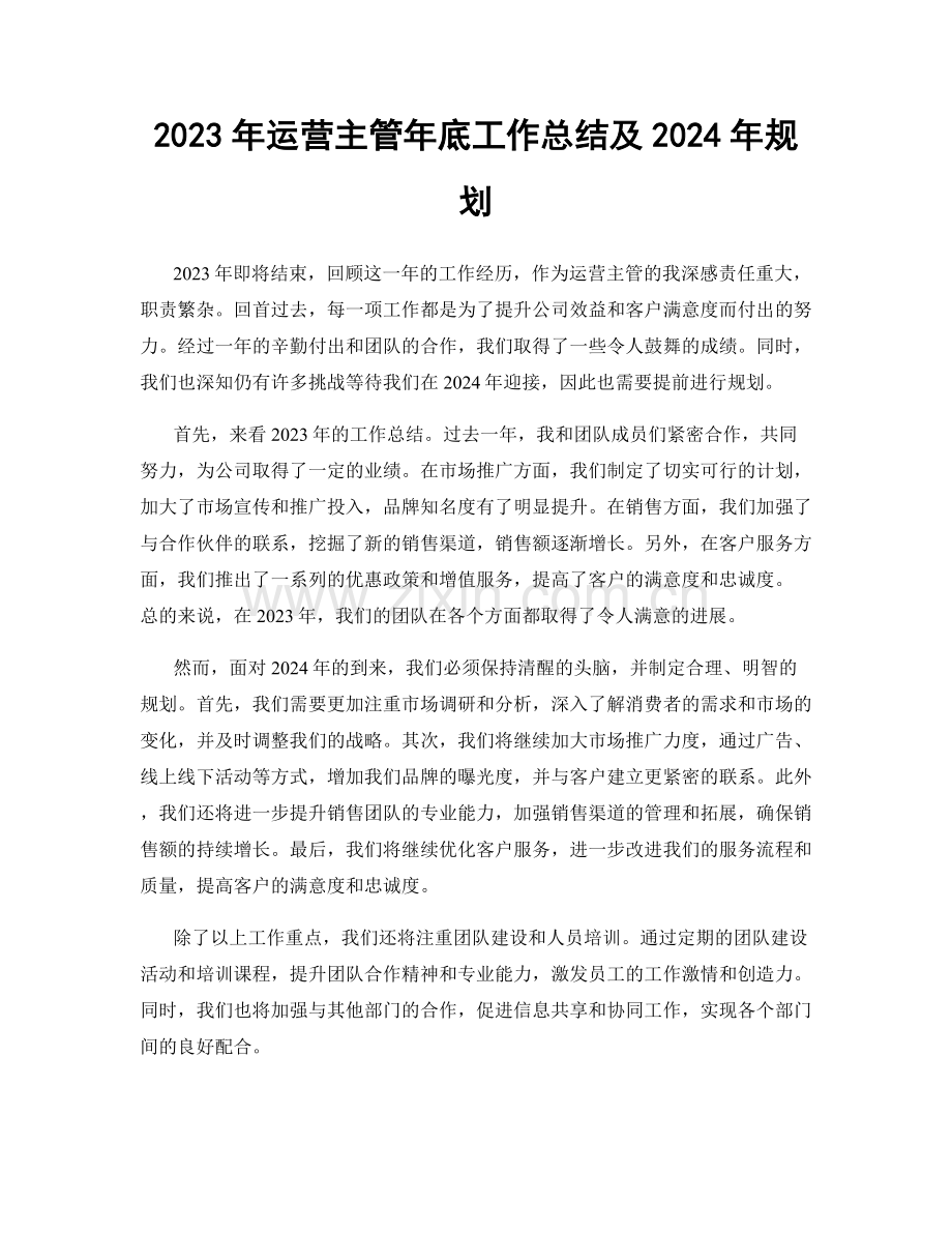 2023年运营主管年底工作总结及2024年规划.docx_第1页