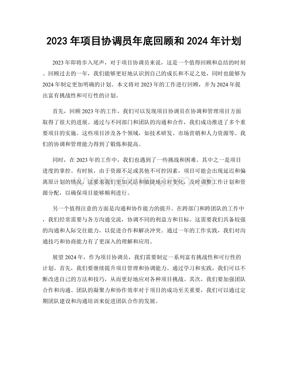 2023年项目协调员年底回顾和2024年计划.docx_第1页