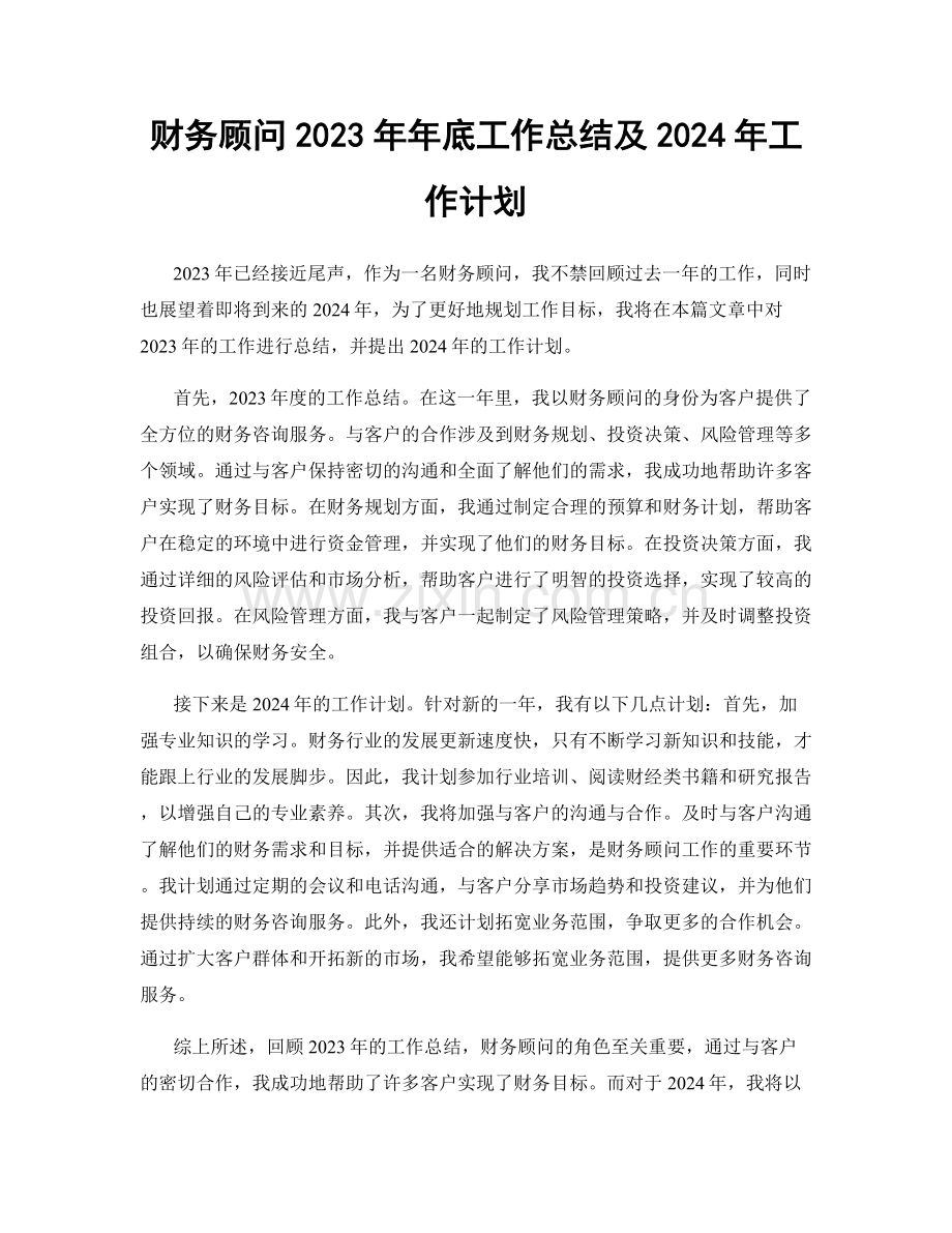 财务顾问2023年年底工作总结及2024年工作计划.docx_第1页