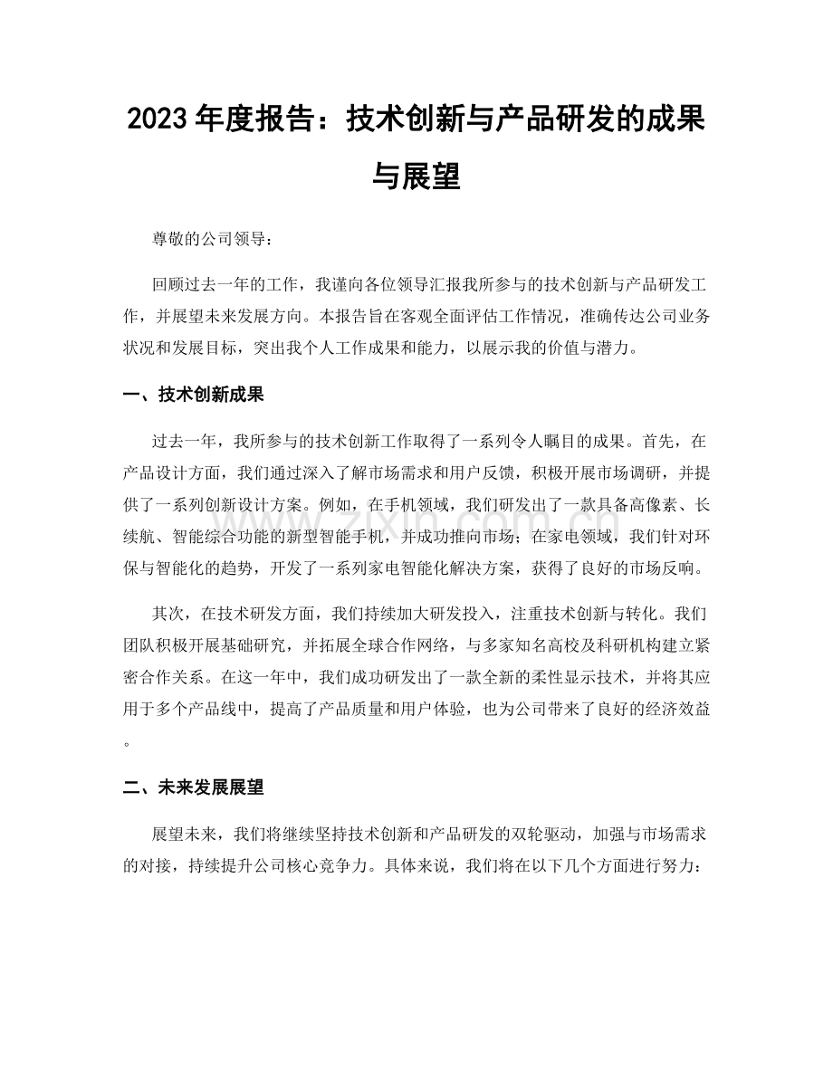 2023年度报告：技术创新与产品研发的成果与展望.docx_第1页