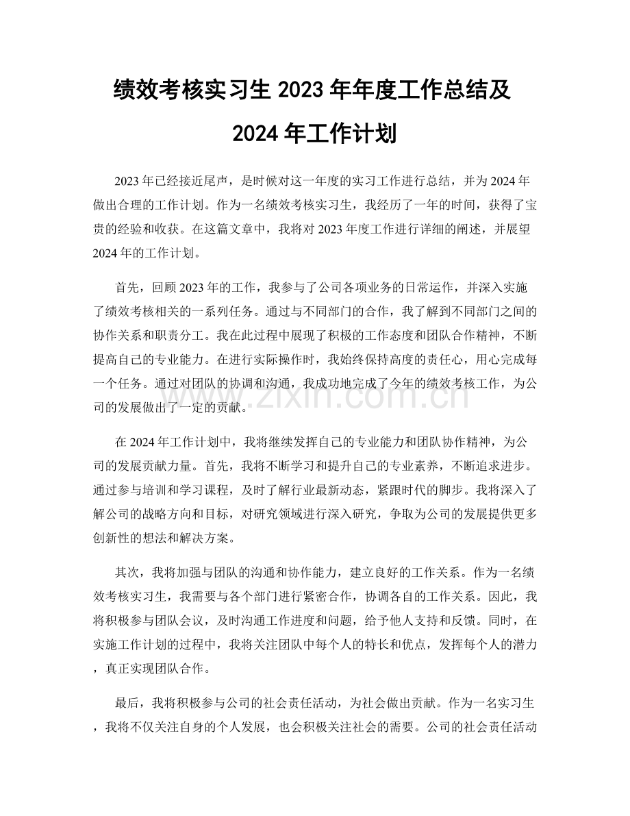 绩效考核实习生2023年年度工作总结及2024年工作计划.docx_第1页