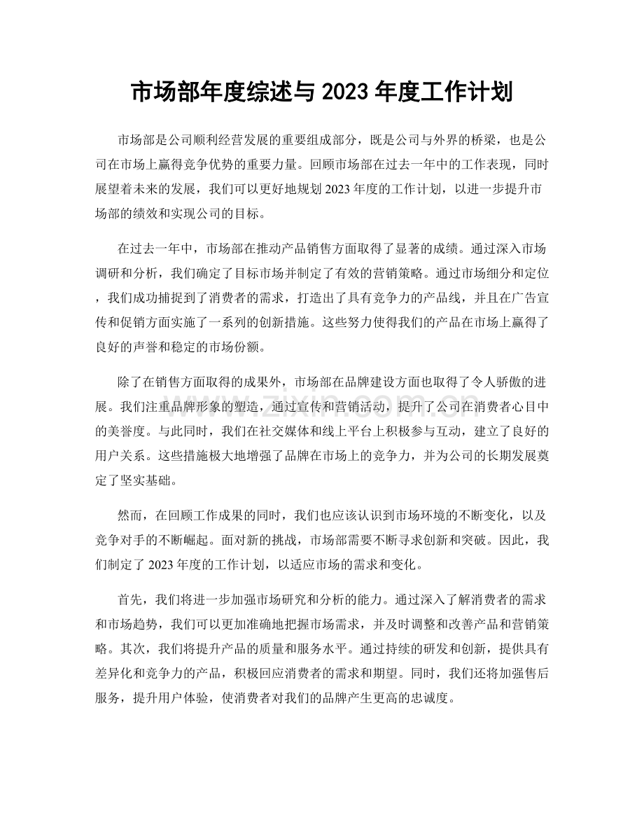 市场部年度综述与2023年度工作计划.docx_第1页