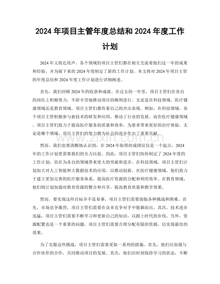 2024年项目主管年度总结和2024年度工作计划.docx_第1页