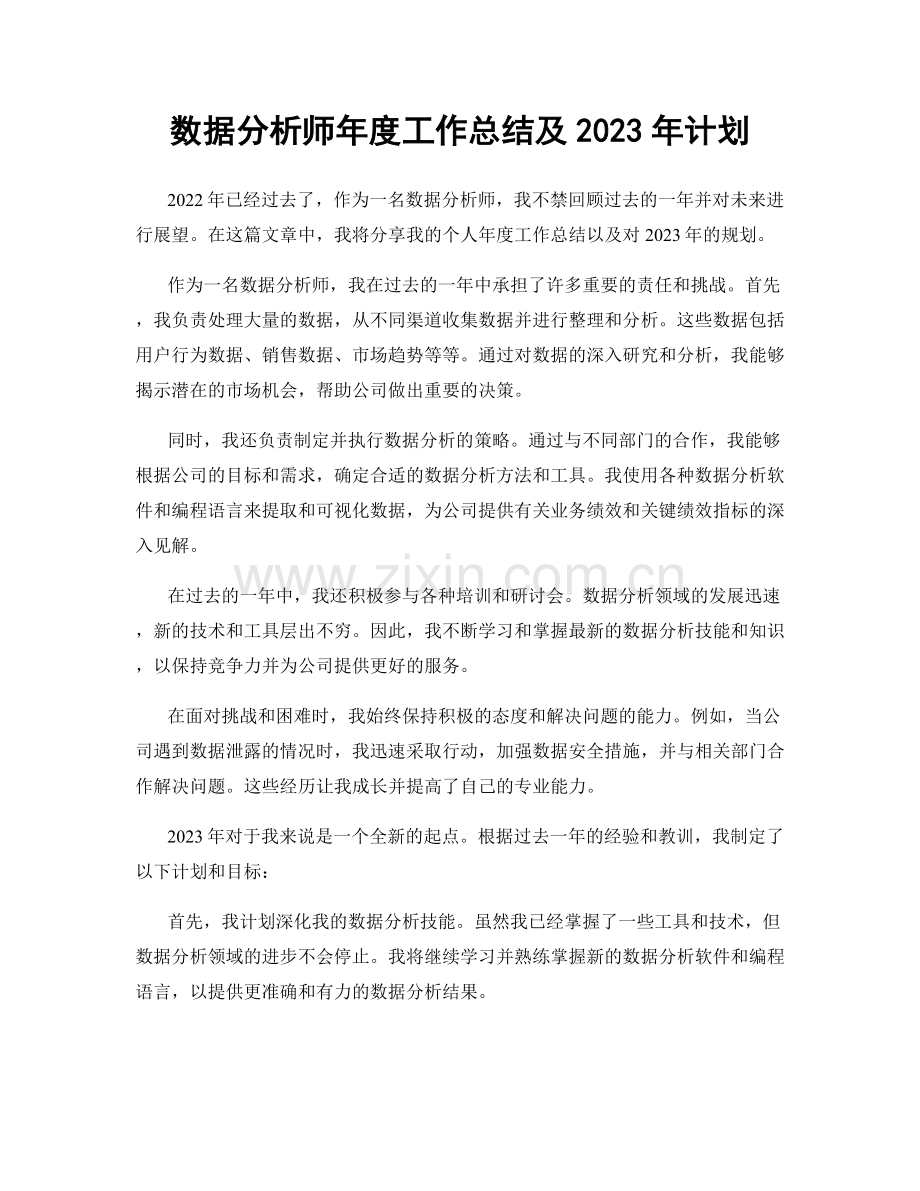 数据分析师年度工作总结及2023年计划.docx_第1页