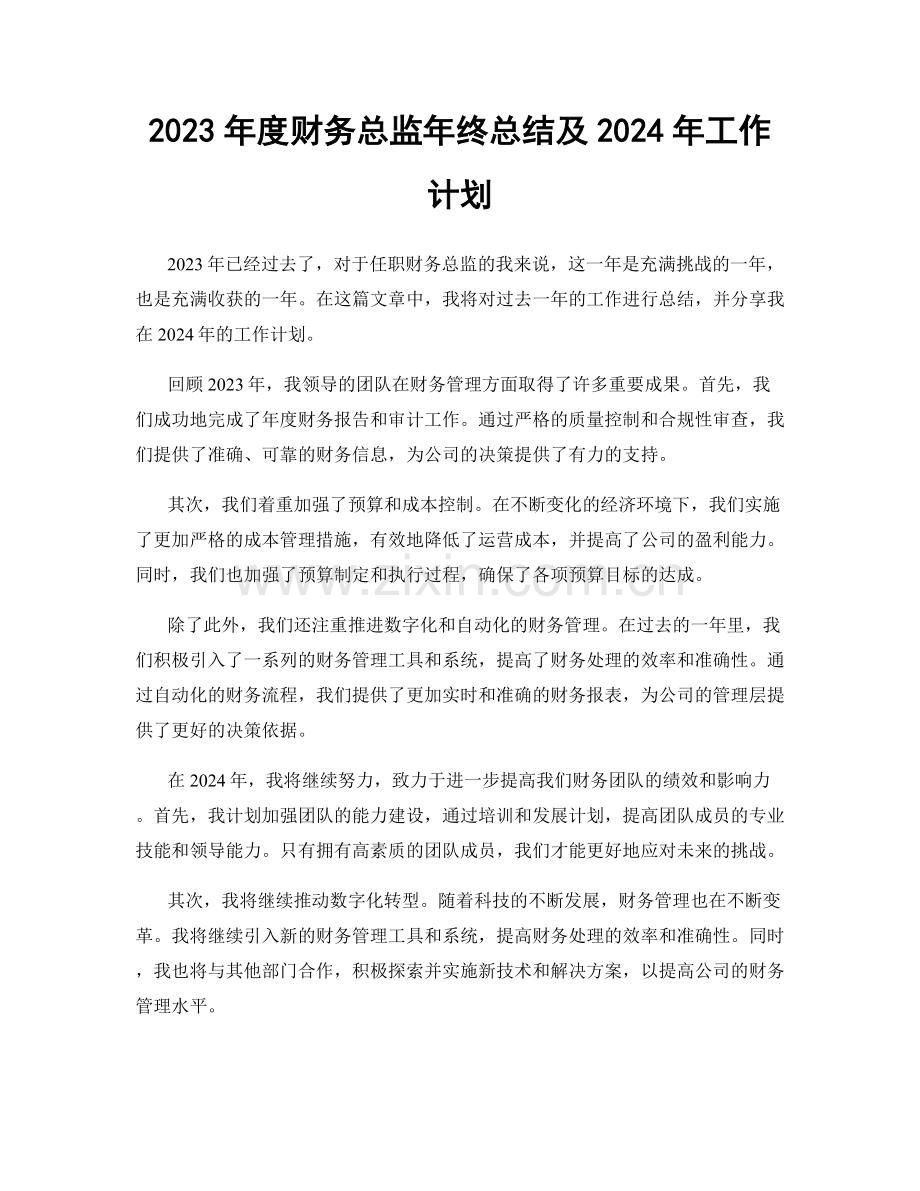 2023年度财务总监年终总结及2024年工作计划.docx_第1页