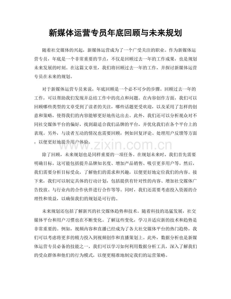 新媒体运营专员年底回顾与未来规划.docx_第1页