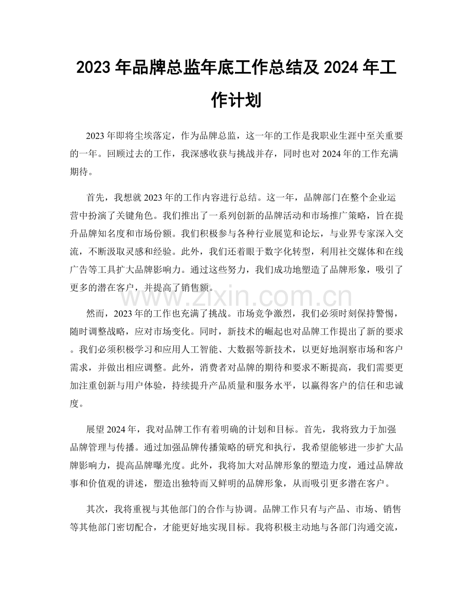 2023年品牌总监年底工作总结及2024年工作计划.docx_第1页