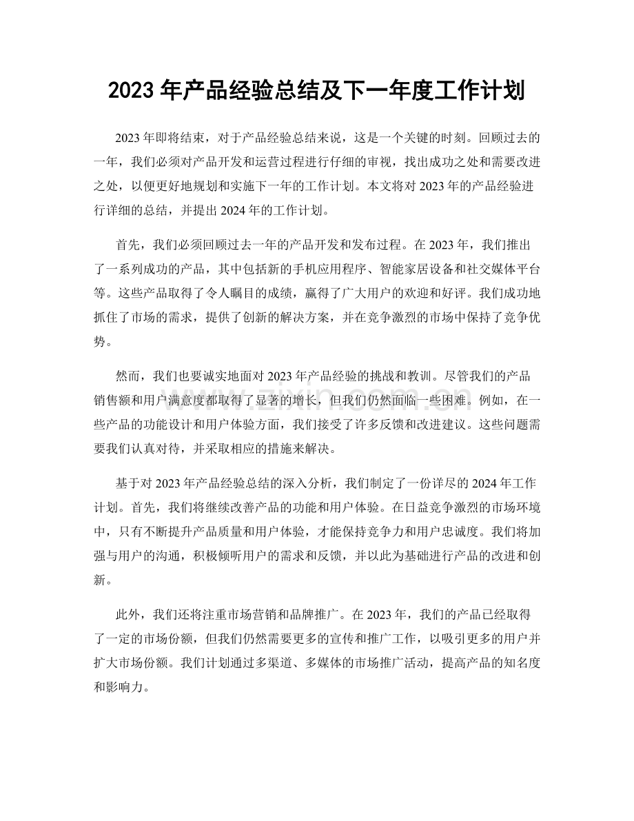 2023年产品经验总结及下一年度工作计划.docx_第1页