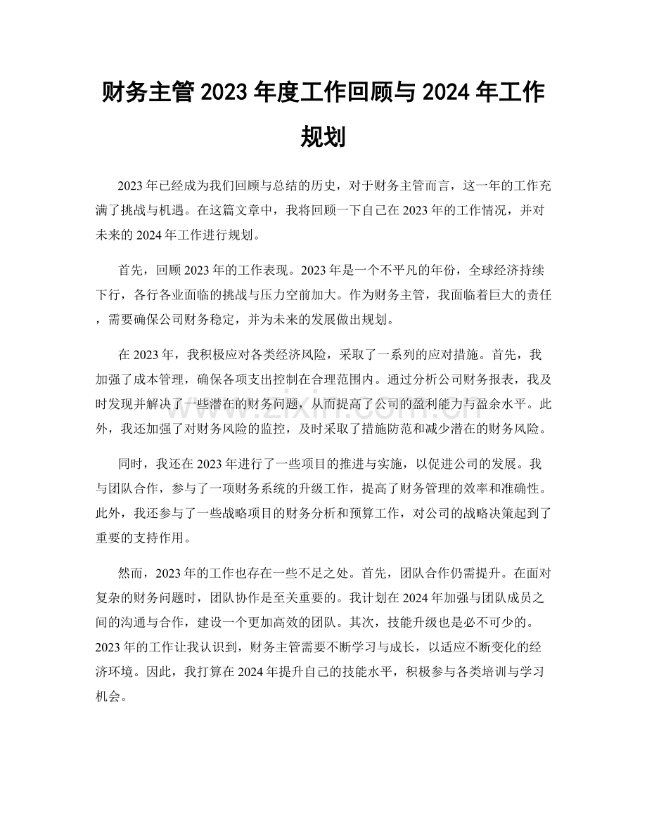 财务主管2023年度工作回顾与2024年工作规划.docx_第1页