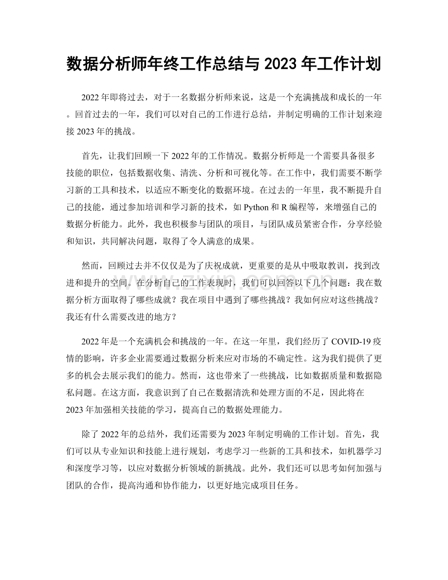 数据分析师年终工作总结与2023年工作计划.docx_第1页