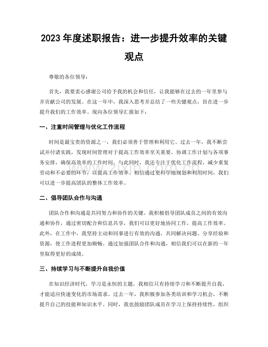 2023年度述职报告：进一步提升效率的关键观点.docx_第1页