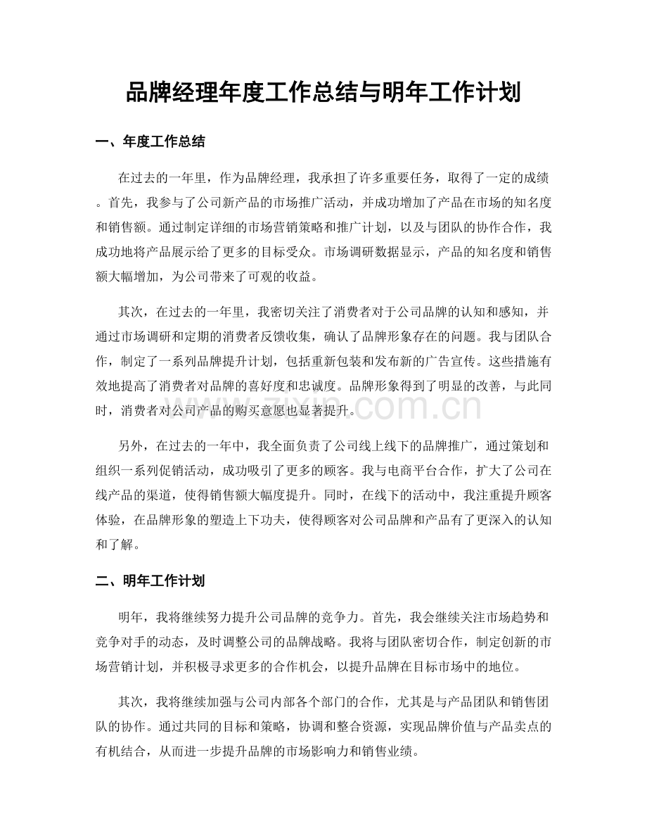 品牌经理年度工作总结与明年工作计划.docx_第1页