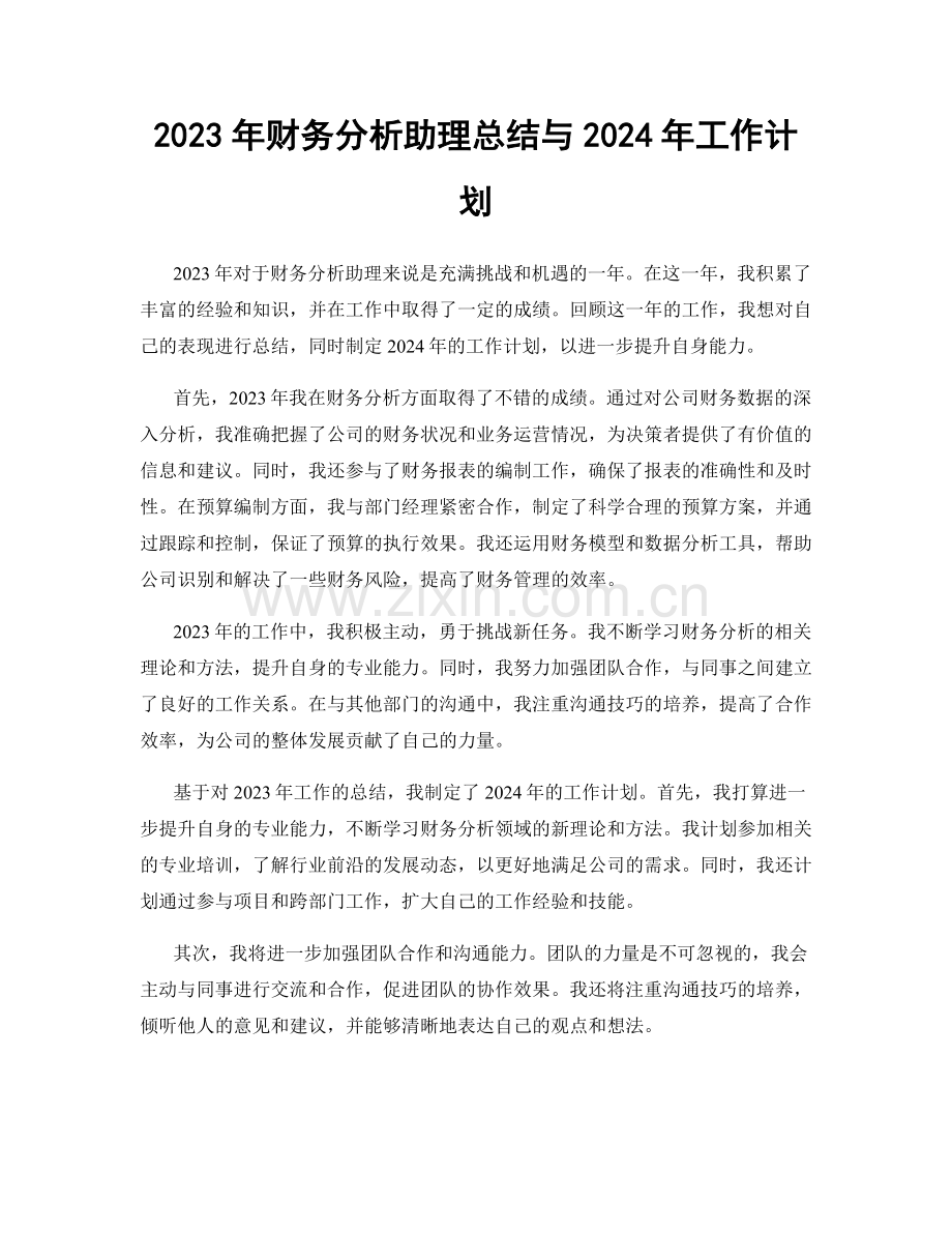 2023年财务分析助理总结与2024年工作计划.docx_第1页