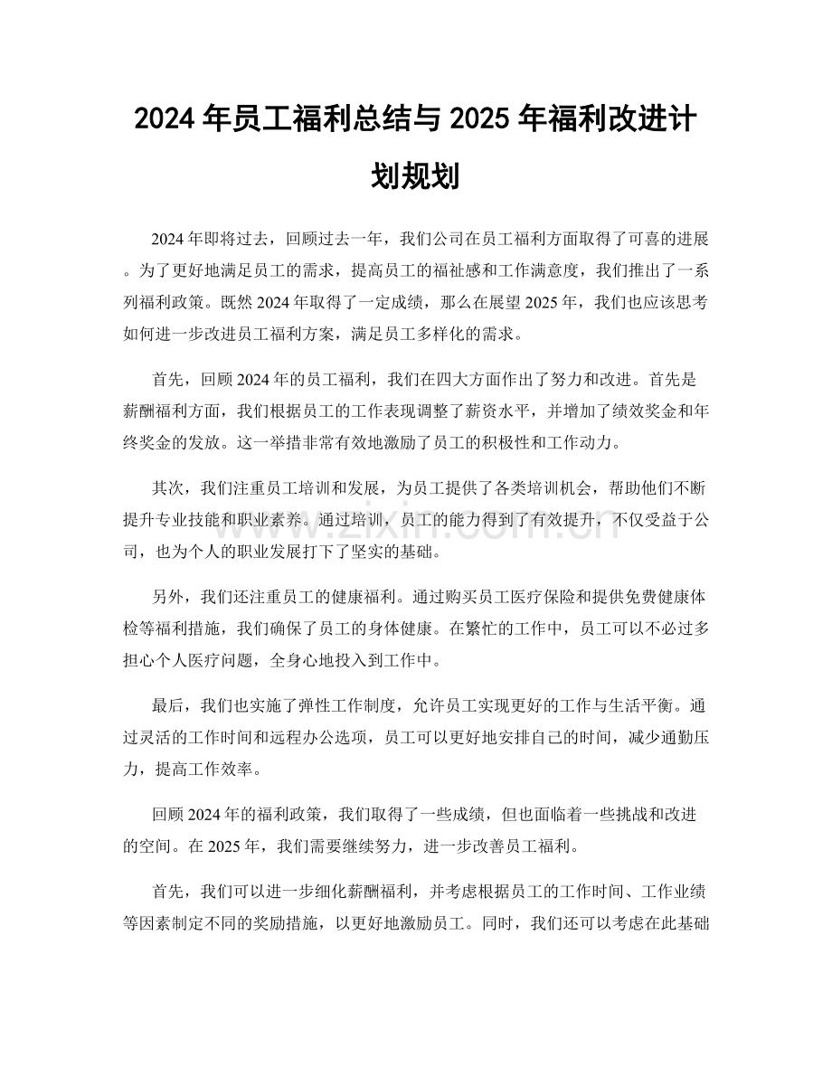 2024年员工福利总结与2025年福利改进计划规划.docx_第1页