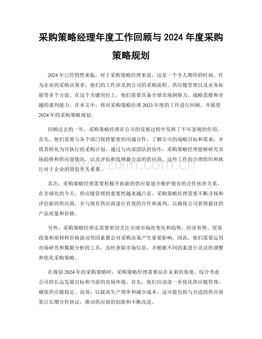 采购策略经理年度工作回顾与2024年度采购策略规划.docx_第1页