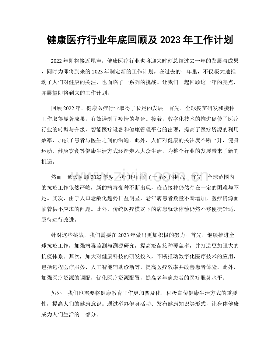 健康医疗行业年底回顾及2023年工作计划.docx_第1页