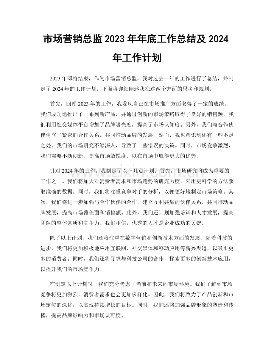 市场营销总监2023年年底工作总结及2024年工作计划.docx_第1页