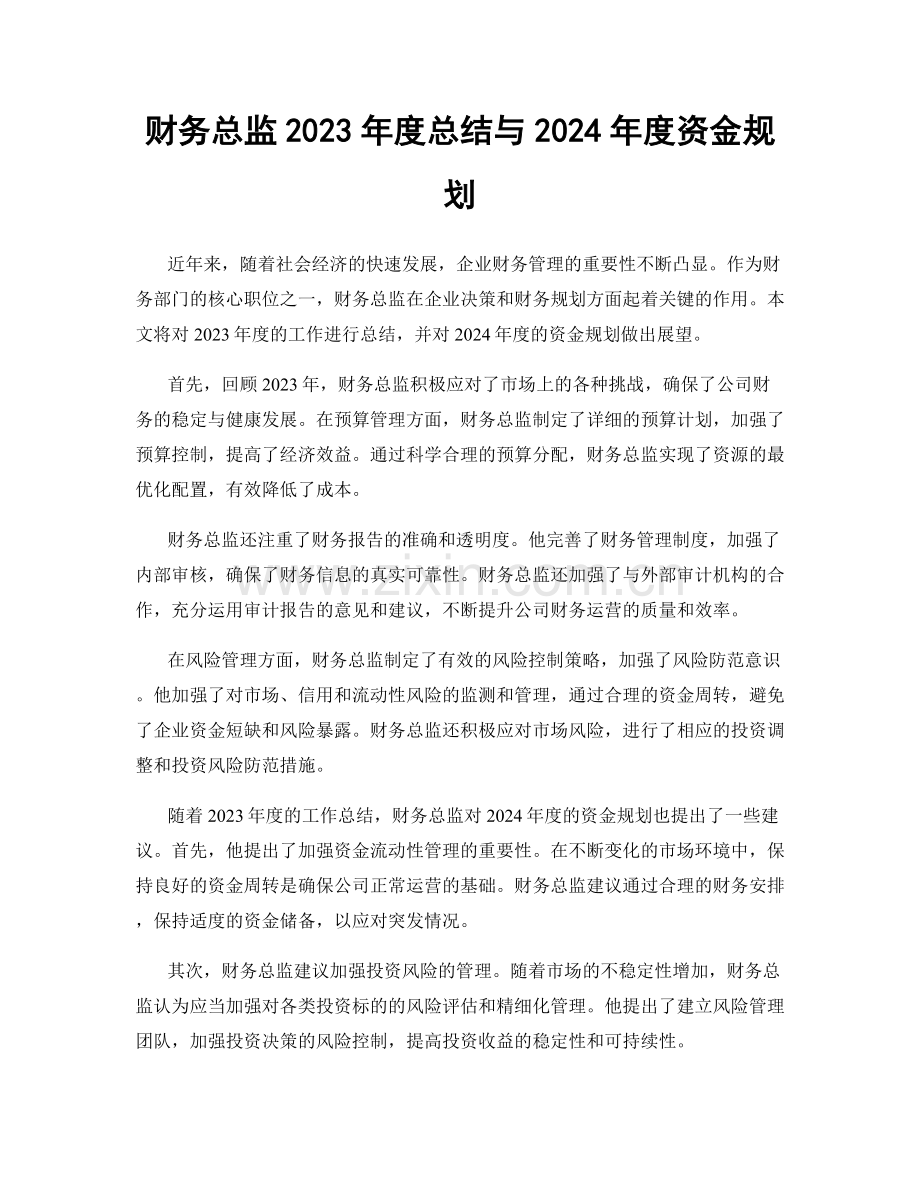 财务总监2023年度总结与2024年度资金规划.docx_第1页