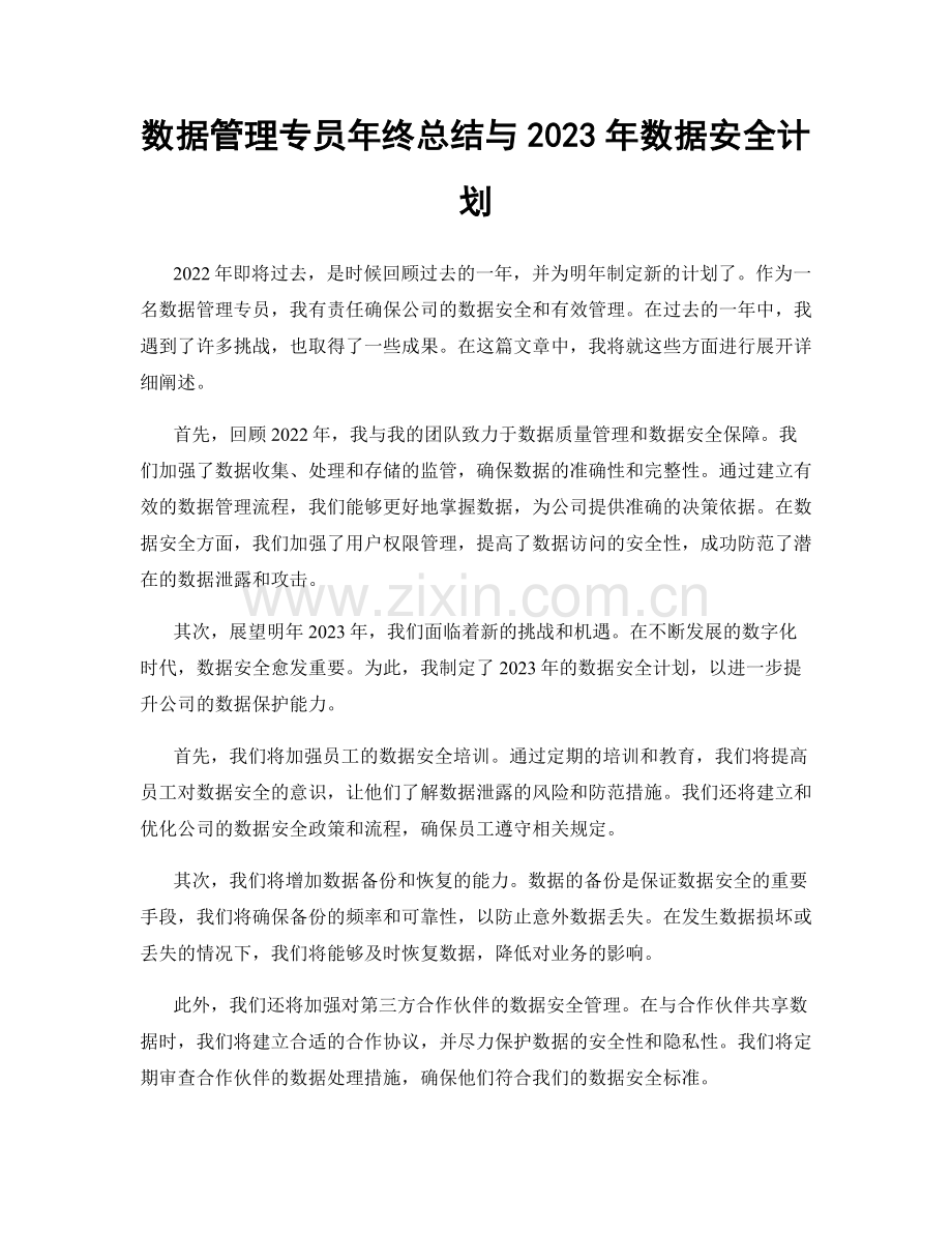 数据管理专员年终总结与2023年数据安全计划.docx_第1页