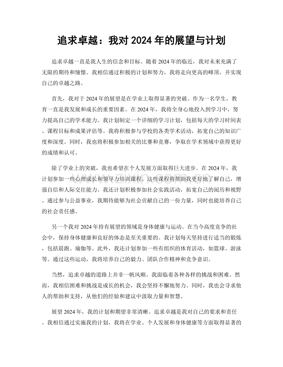 追求卓越：我对2024年的展望与计划.docx_第1页