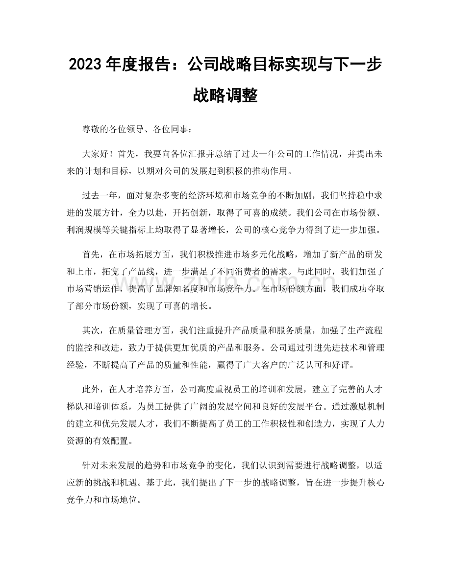 2023年度报告：公司战略目标实现与下一步战略调整.docx_第1页