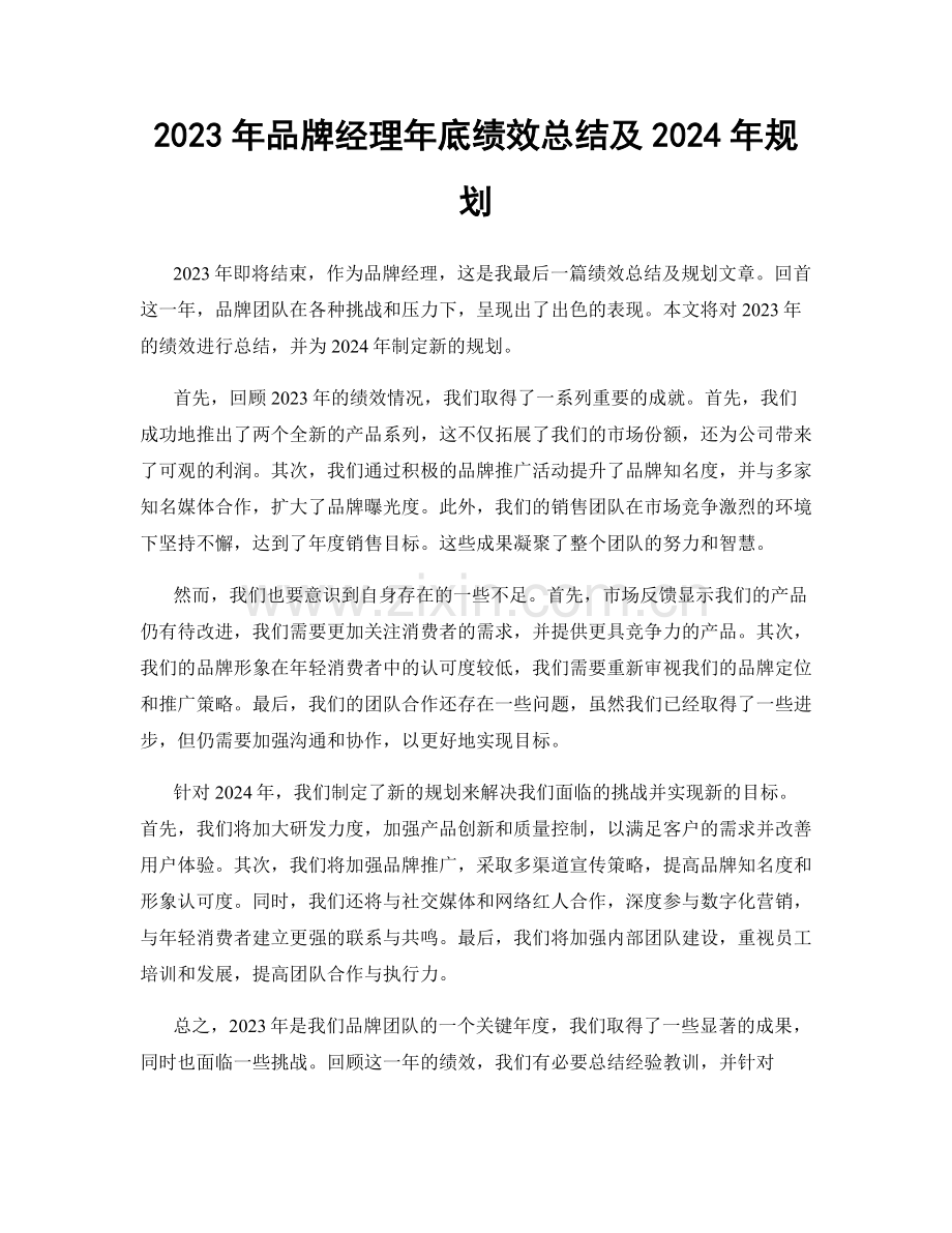 2023年品牌经理年底绩效总结及2024年规划.docx_第1页