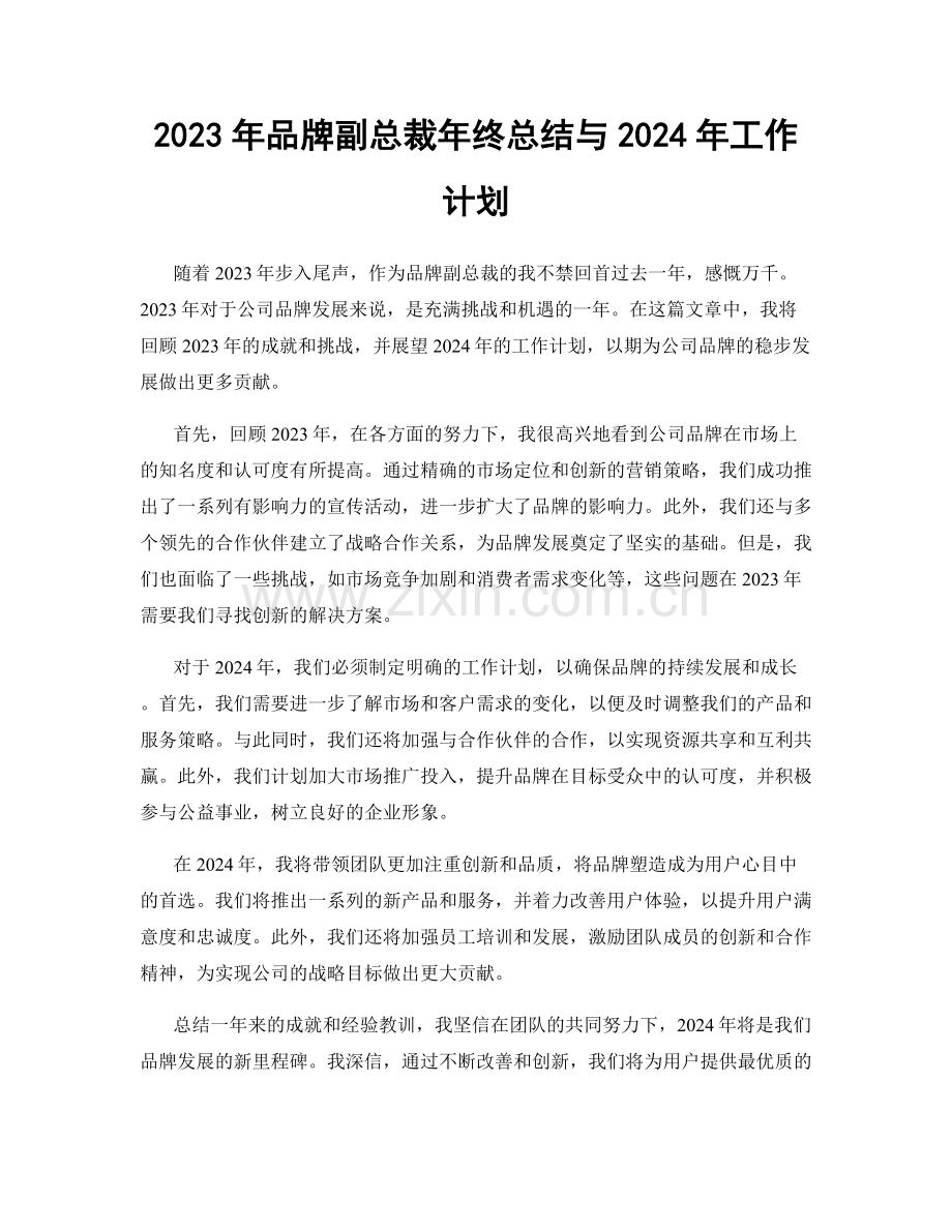 2023年品牌副总裁年终总结与2024年工作计划.docx_第1页