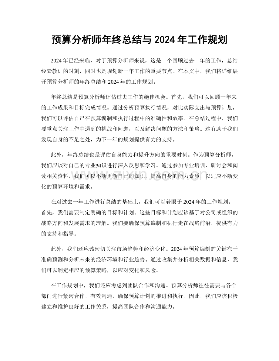 预算分析师年终总结与2024年工作规划.docx_第1页