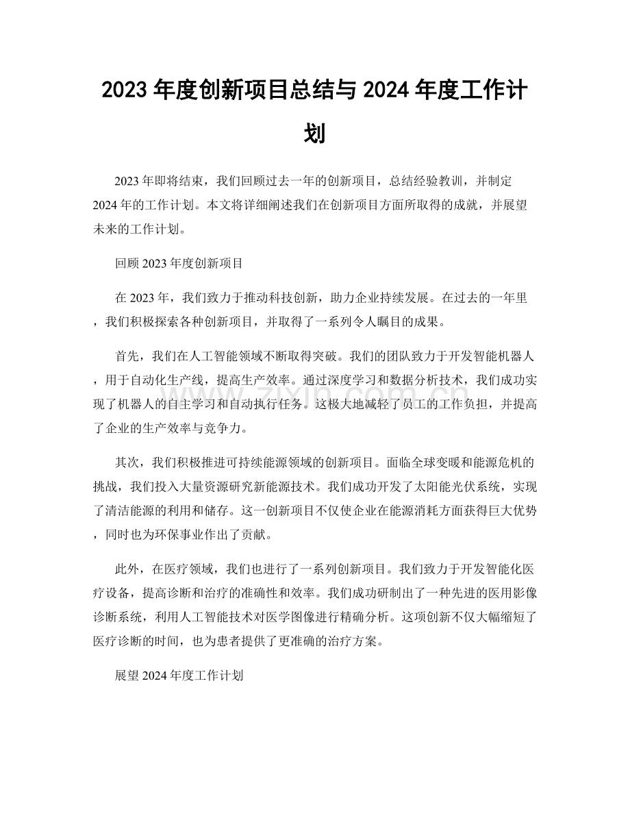 2023年度创新项目总结与2024年度工作计划.docx_第1页