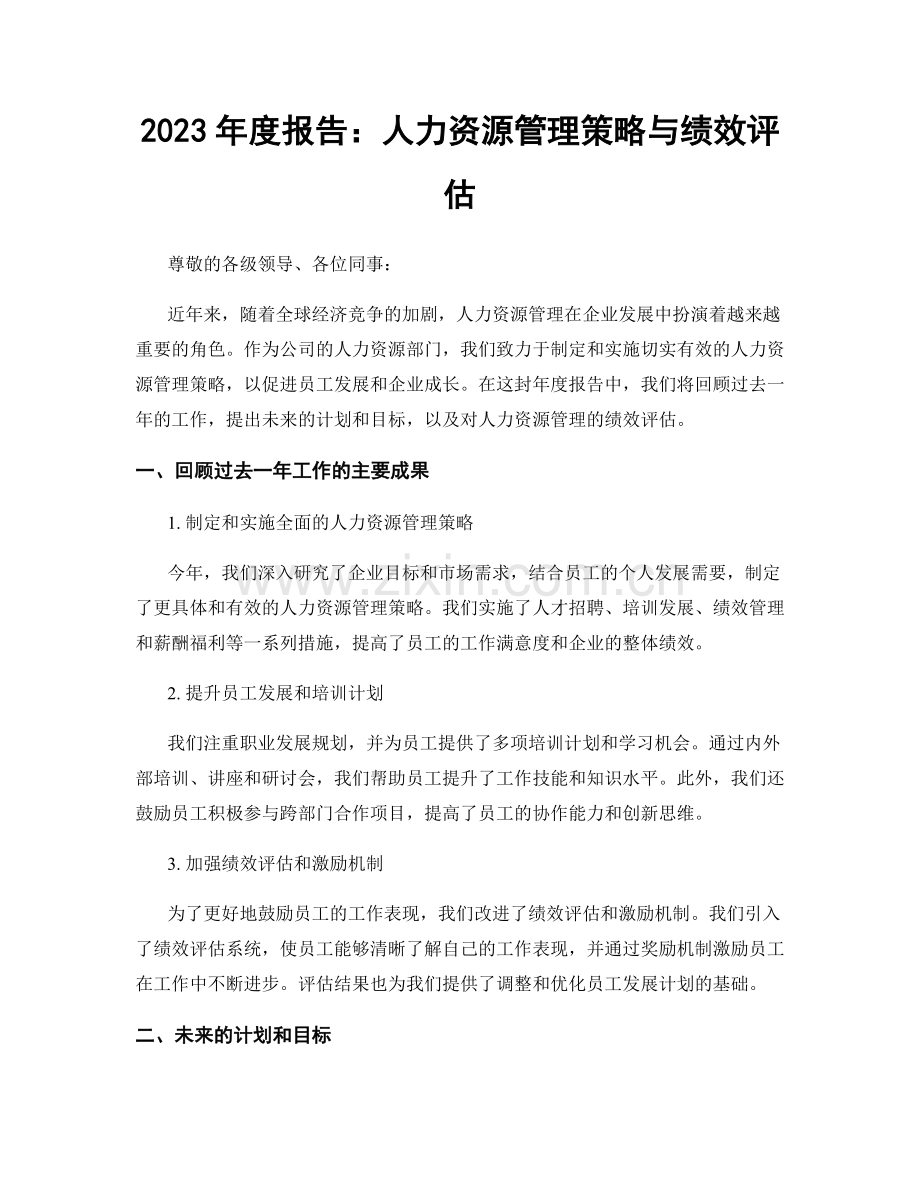 2023年度报告：人力资源管理策略与绩效评估.docx_第1页